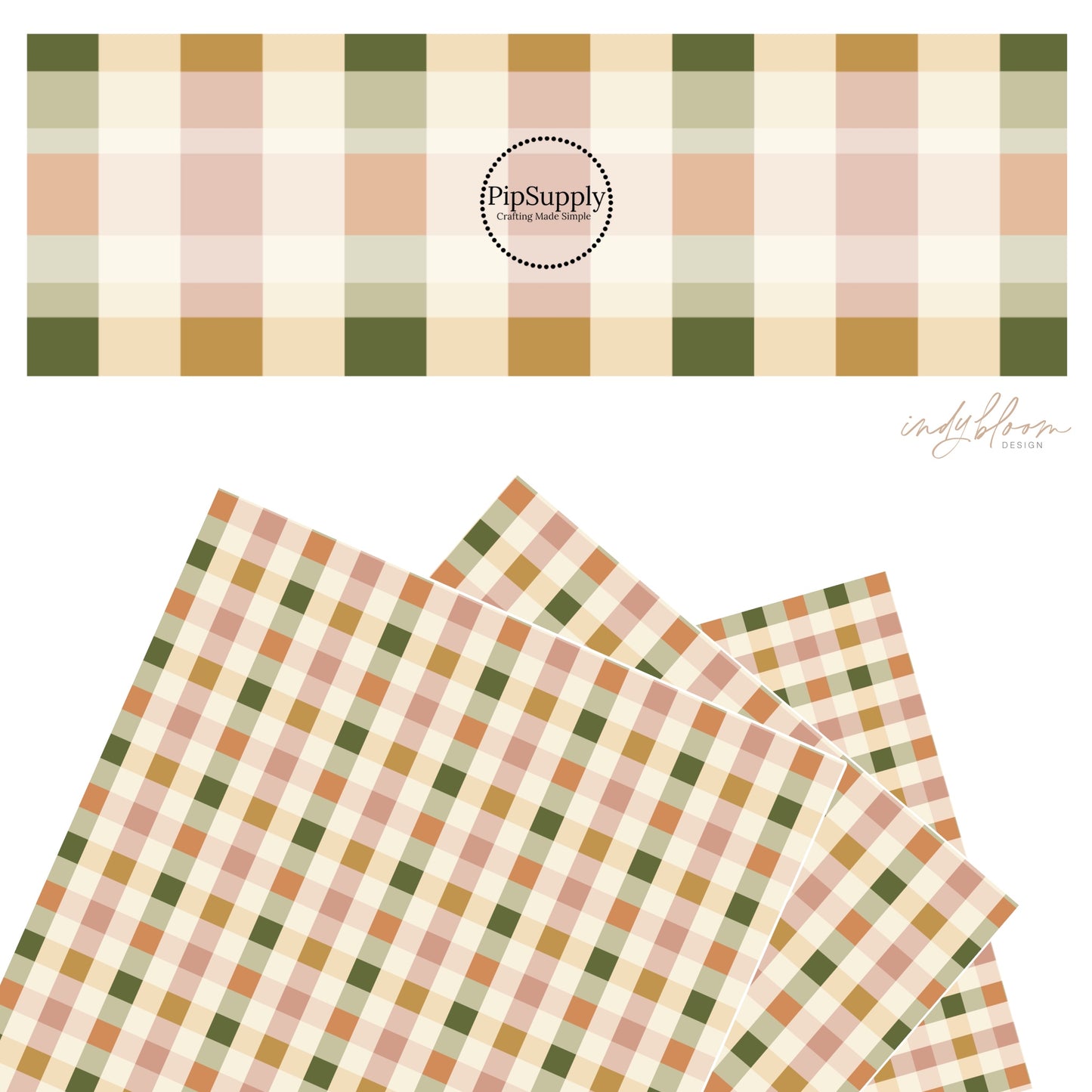 Green, peach, and cream gingham faux leather sheets