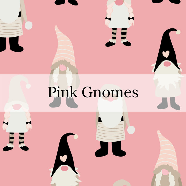 pink black and tan gnomes on pink background bow strips