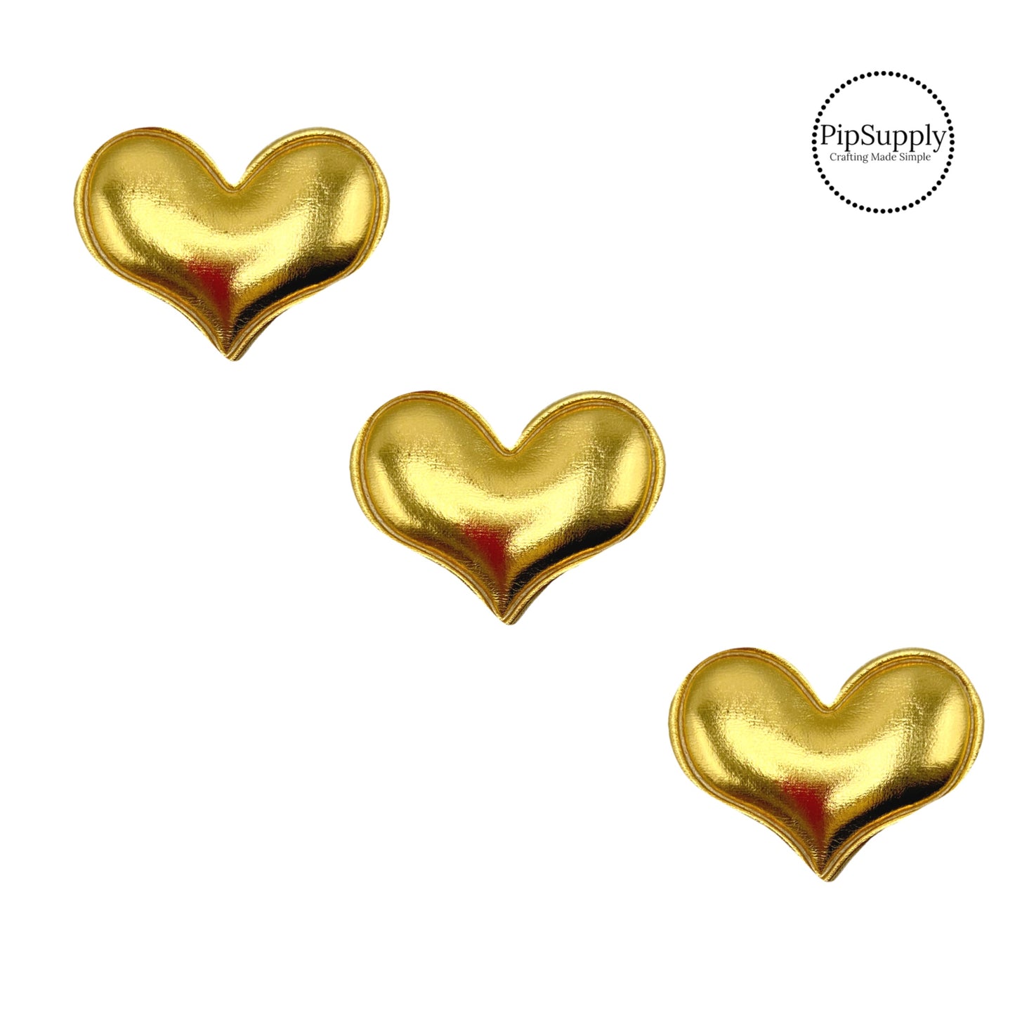 shiny gold two inch wide heart embellishments with padding for valentines day
