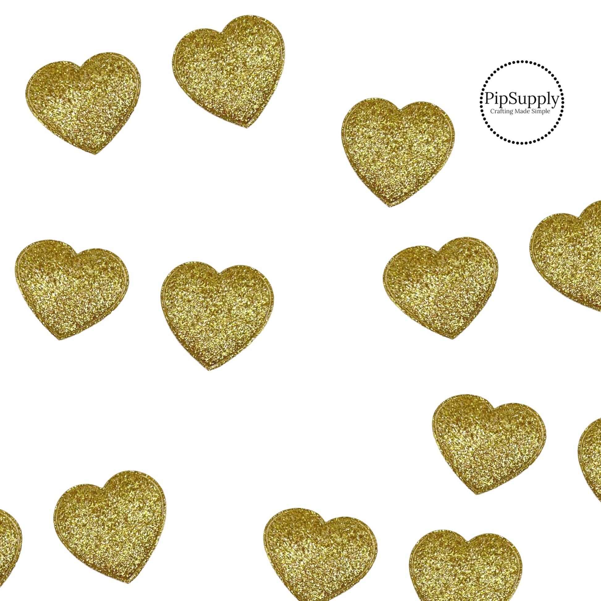 gold glitter valentine hearts with felt backing for bow centers and crafts