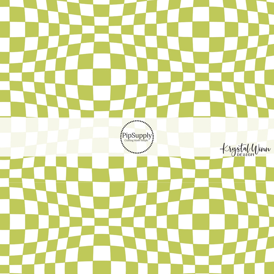 Wavy lime green and white checkered fabric by the yard