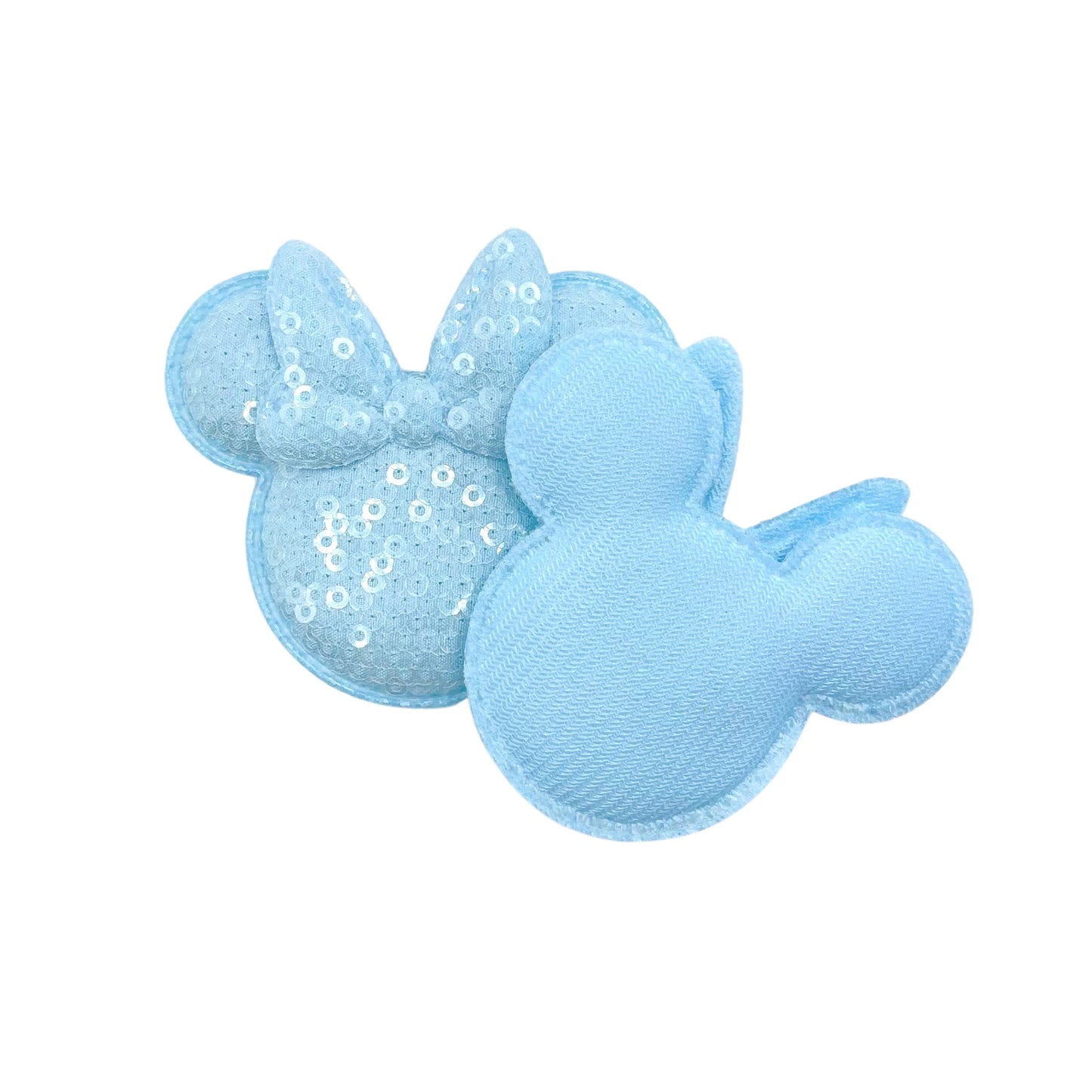 Light blue mouse head sequin with bow embellishment