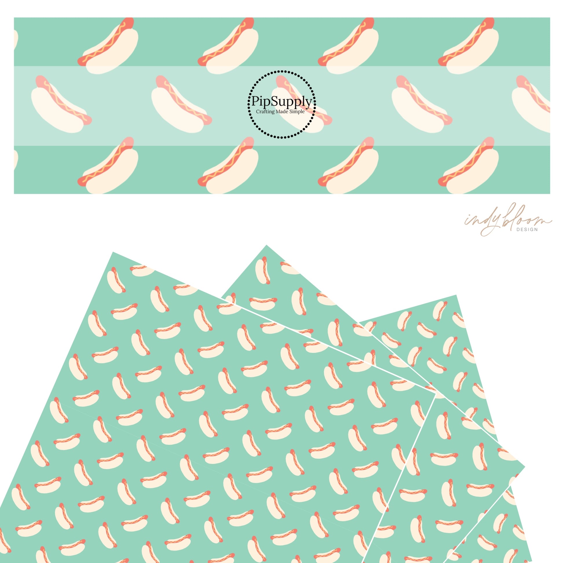 Hot dogs with sauce on mint faux leather sheets