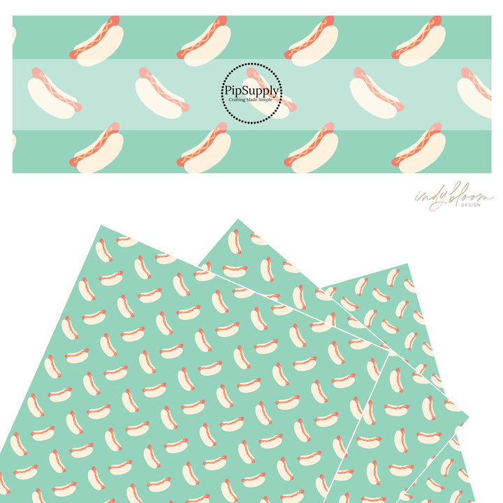 Hot dogs with sauce on mint faux leather sheets