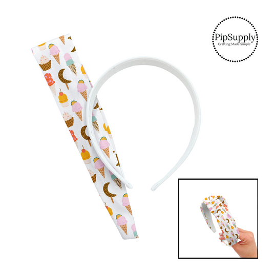 Multi ice cream cones and popsicles on white knotted headband