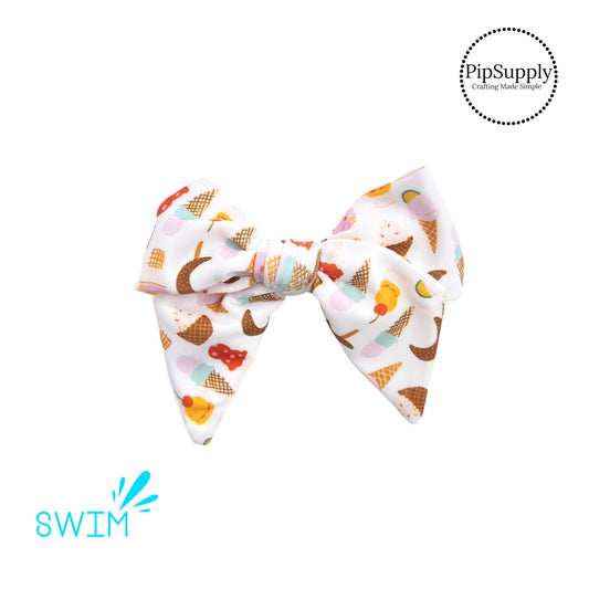 Multi ice cream and popsicles on white swimsuit bow strips