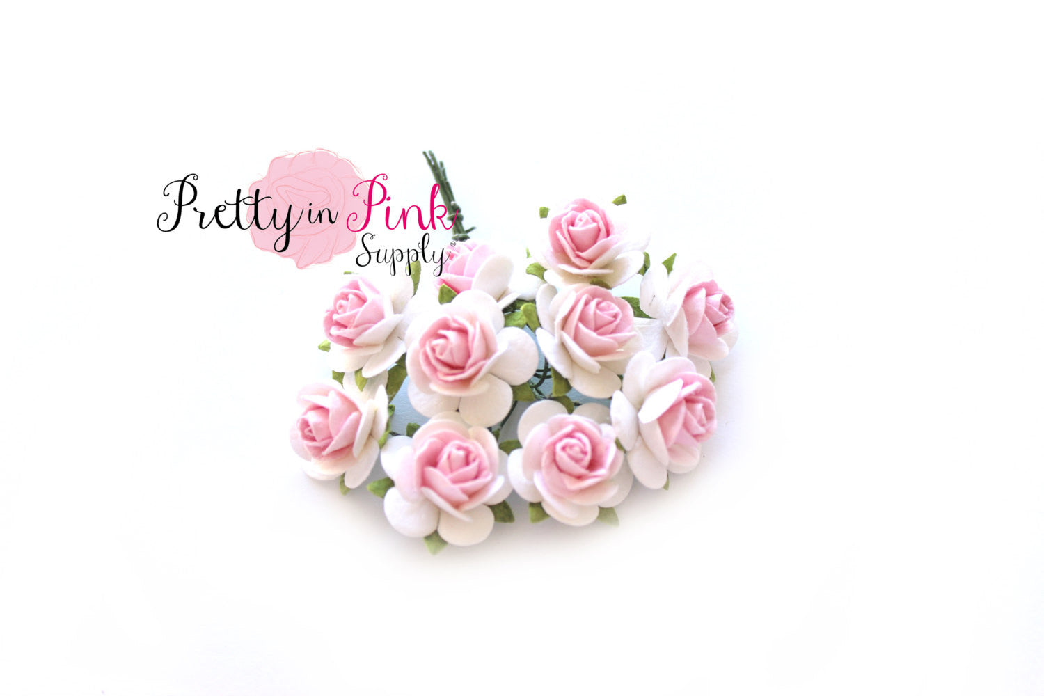 3/4" White with Pale Pink Center Premium Paper Flowers - Pretty in Pink Supply