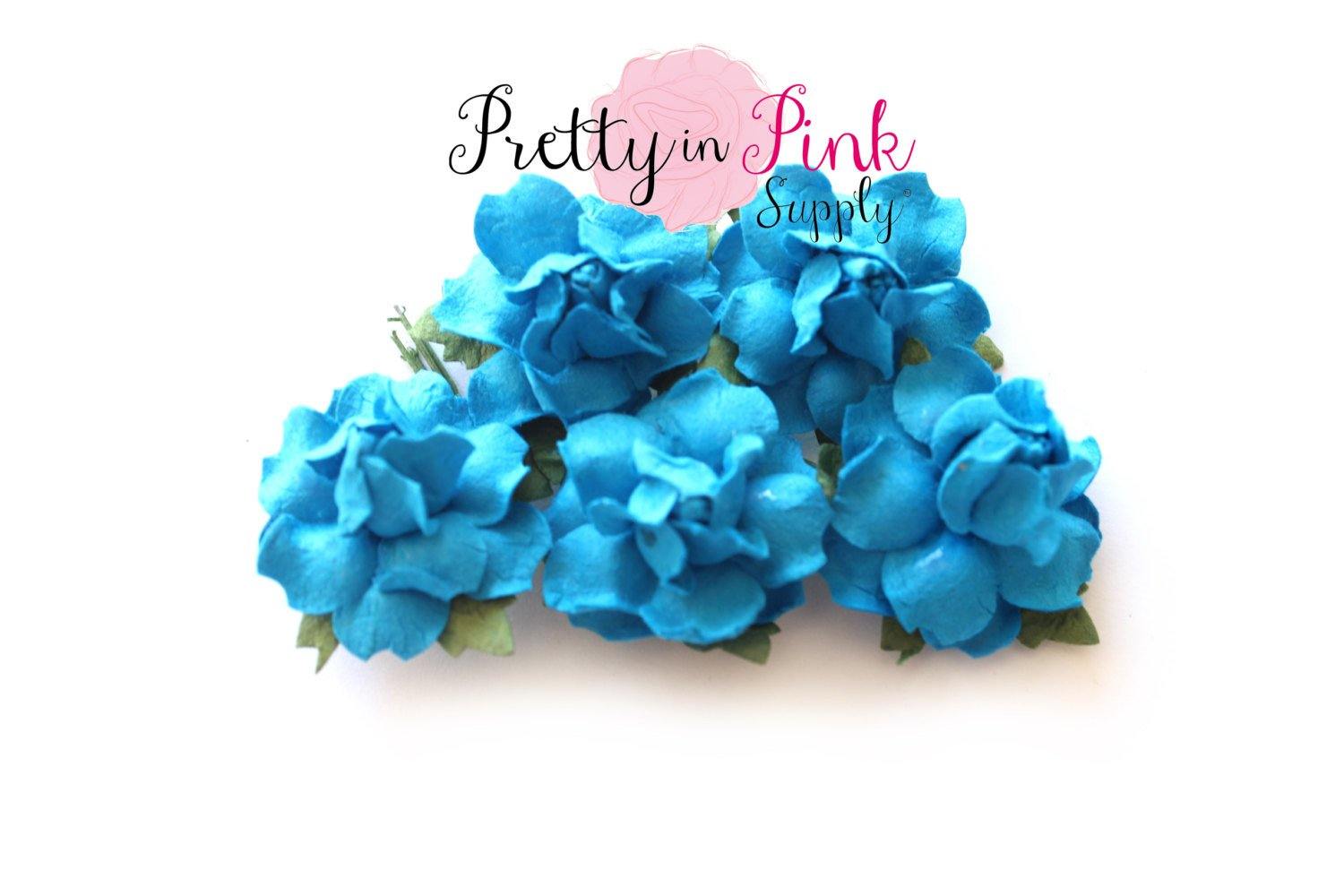 1" PREMIUM Ocean Blue Paper Flowers - Pretty in Pink Supply