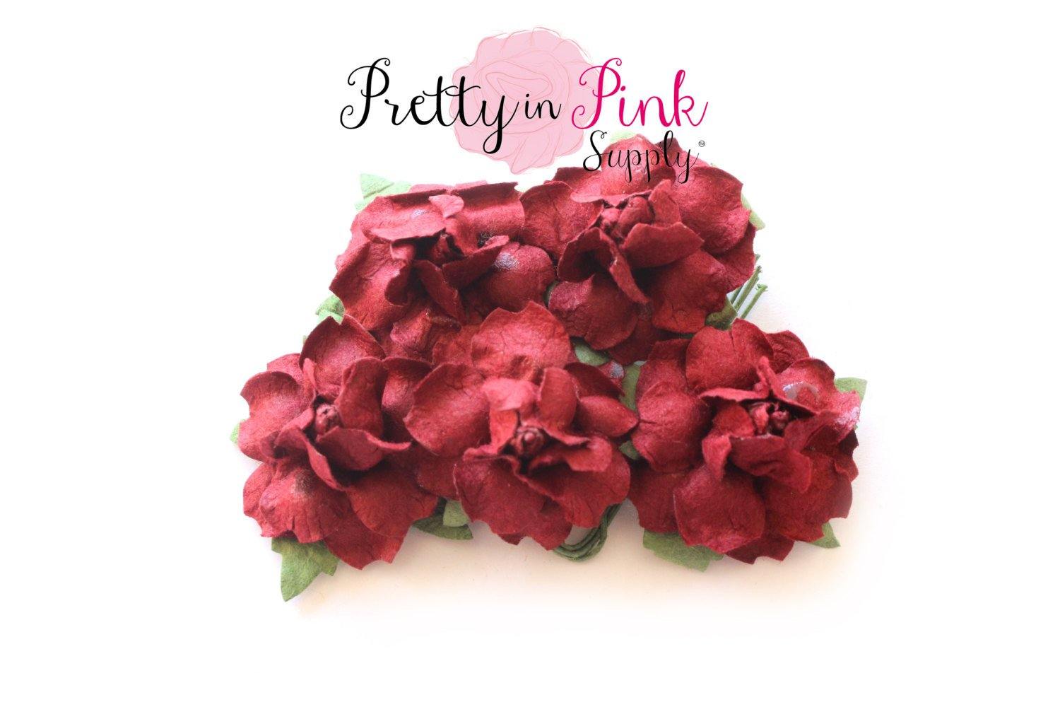 1" PREMIUM Burgundy Paper Flowers - Pretty in Pink Supply