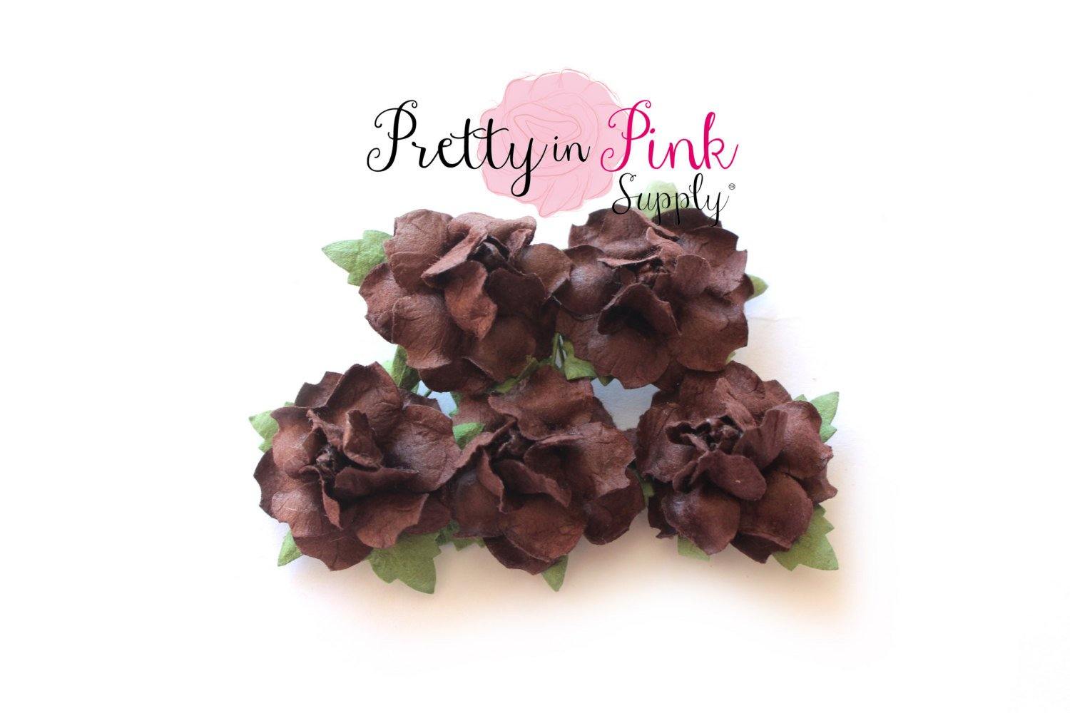 1" PREMIUM Brown Paper Flowers - Pretty in Pink Supply