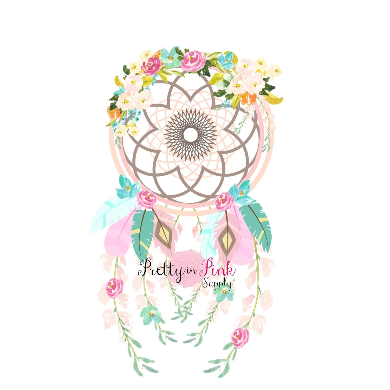 Floral Dream Catcher Iron On - Pretty in Pink Supply
