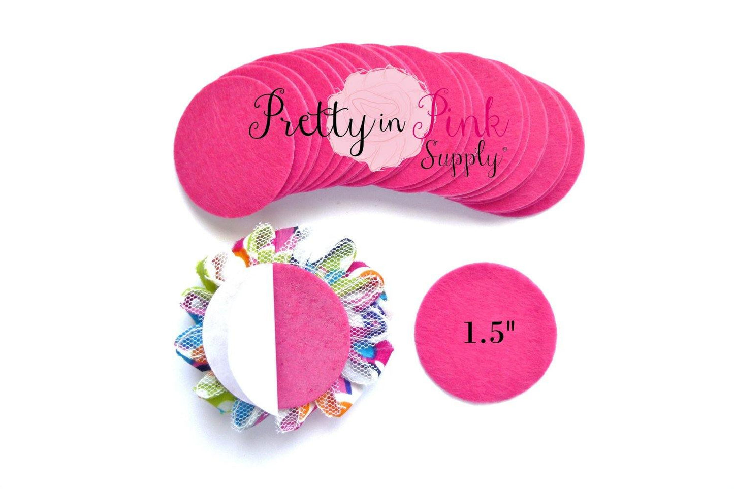 1.5" Hot Pink Felt Circles- Self Adhesive - Pretty in Pink Supply