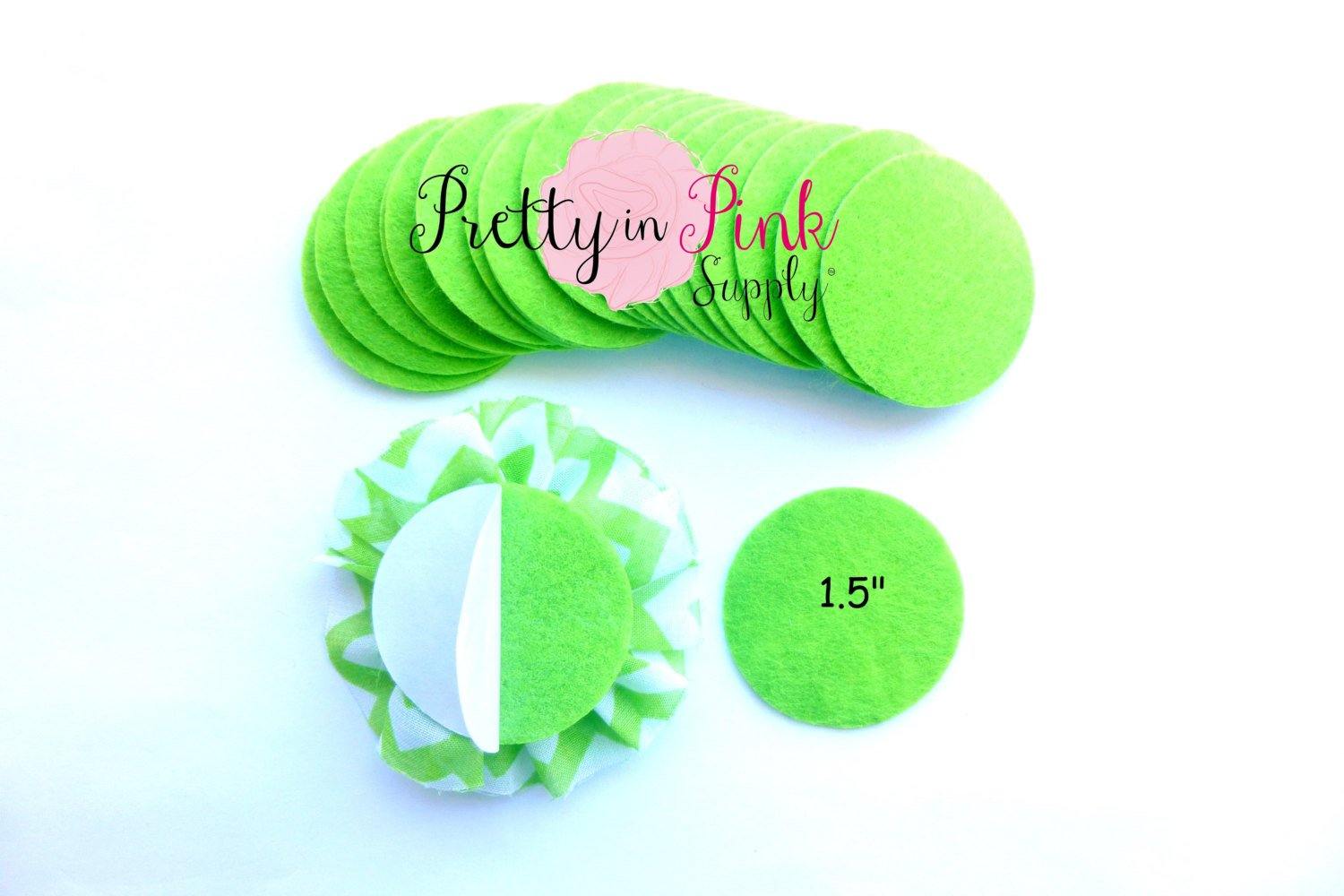 1.5" Lime Green Felt Circles- Self Adhesive - Pretty in Pink Supply