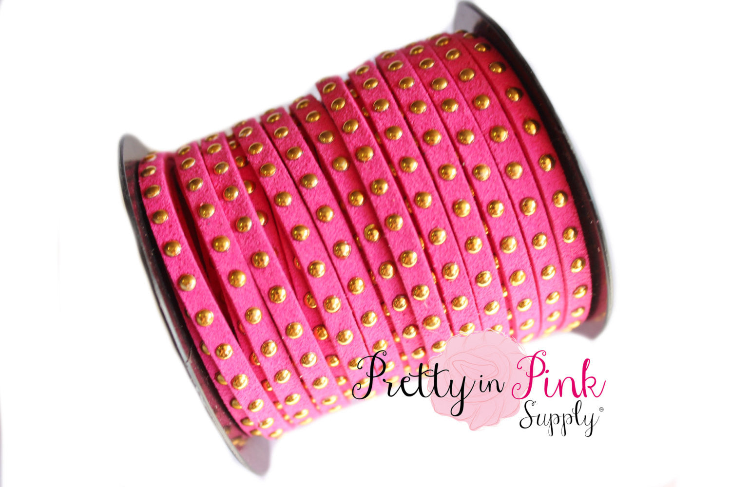 Dark Pink Faux Suede Gold Studded Cord - Pretty in Pink Supply