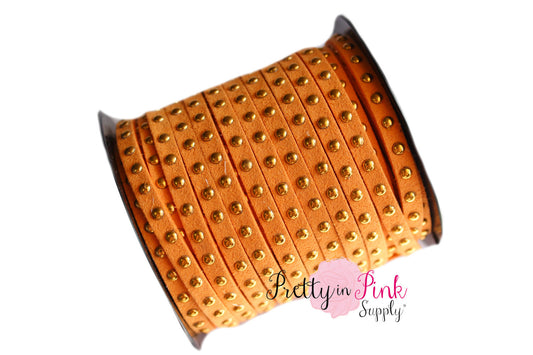 Orange Faux Suede Gold Studded Cord - Pretty in Pink Supply