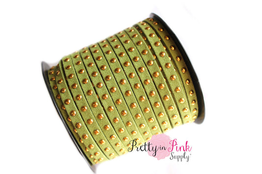 Olive Green Faux Suede Gold Studded Cord - Pretty in Pink Supply