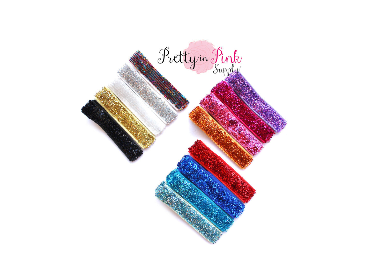 Glitter Ribbon Lined Hair Clips - Pretty in Pink Supply