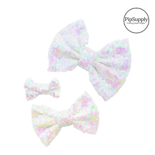 Iridescent solid white loose sequin bow