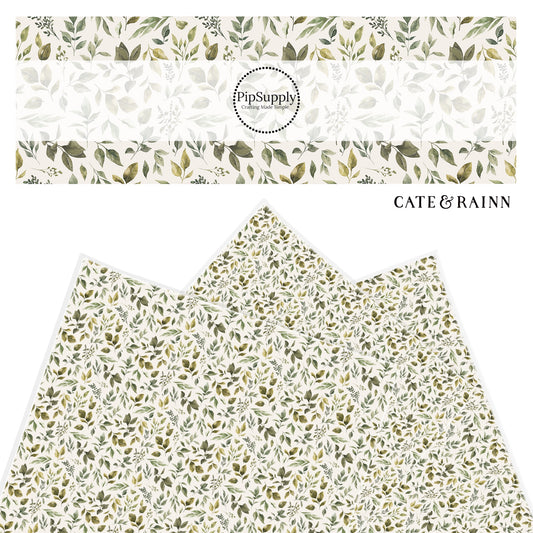 multi green leaves on cream faux leather sheet