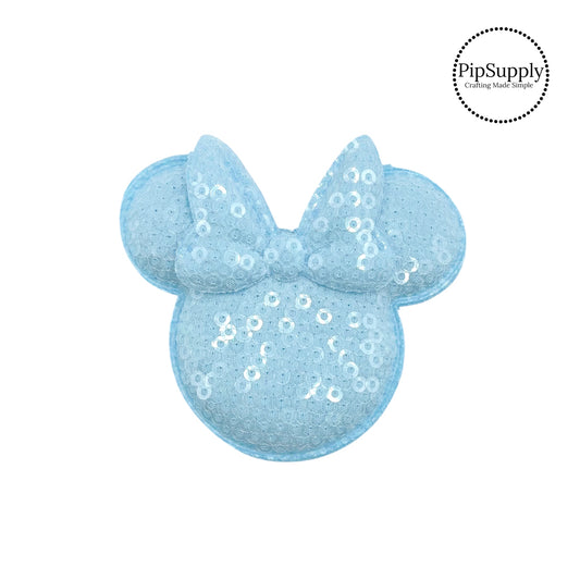 Pastel blue sequin mouse head with bow embellishment