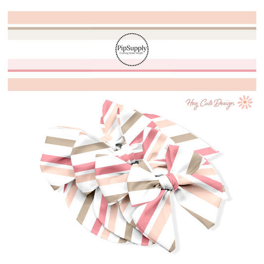 pink peach and tan striped no sew bow strips