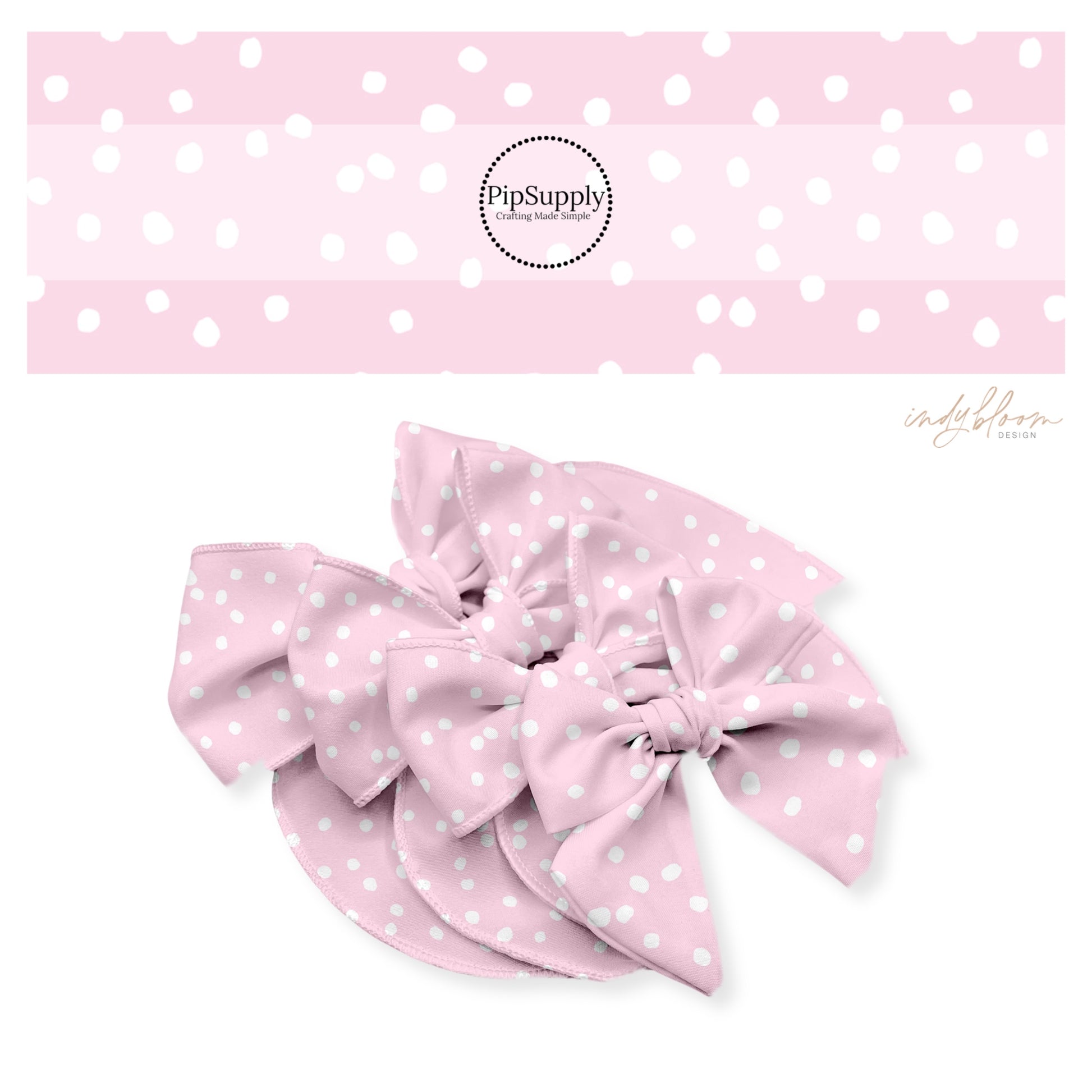Tiny white dots on rose pink bow strips