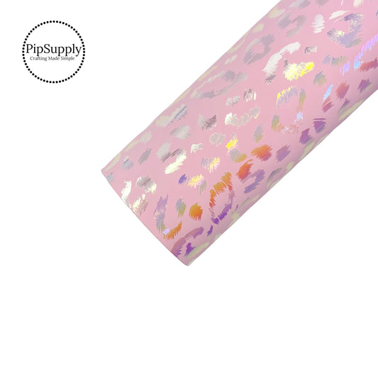 Pink with iridescent rainbow leopard print faux leather sheets