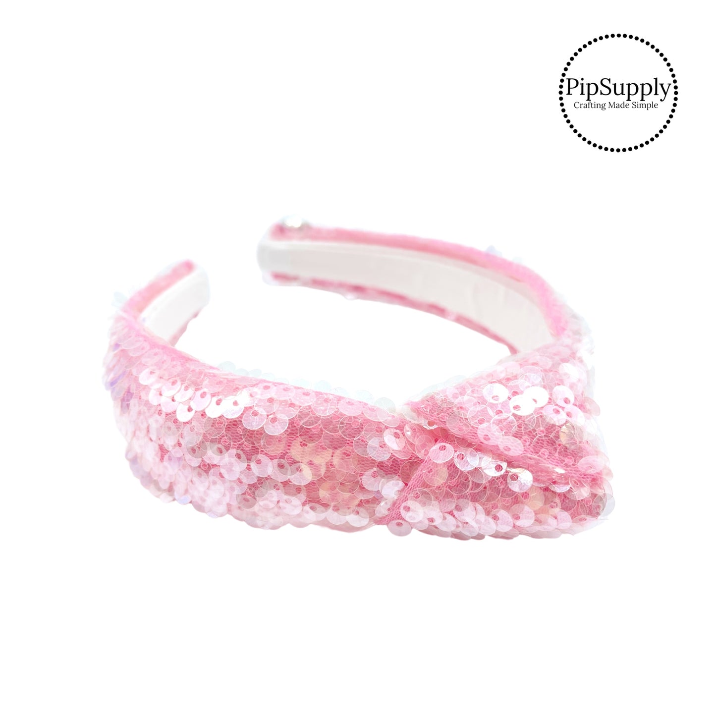 Light pink headband with clear sequins knotted headband