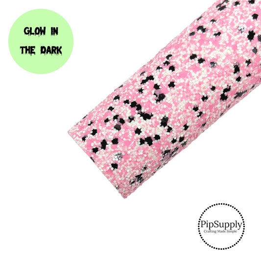 black, white, and pink glow in the dark mix chunky glitter sheet
