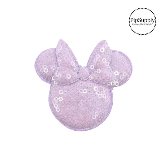Pastel purple sequin mouse head with bow embellishment
