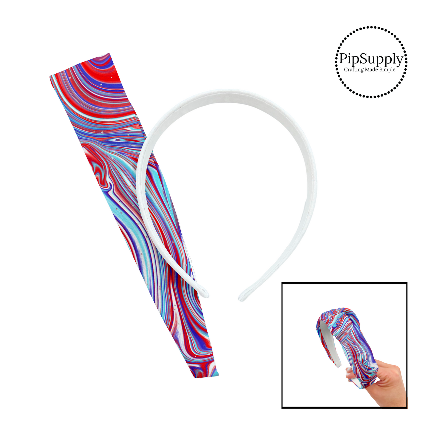 Red, white, and blue swirl marble knotted headband