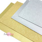 Gold and silver metallic faux leather sheets in embossed and smooth style.