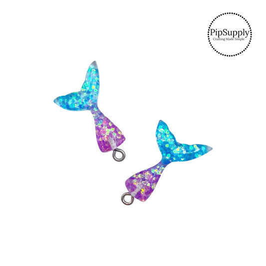 Chunky glitter purple and blue resin mermaid tail charm