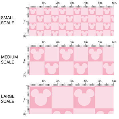 pink and light pink checkered fabric by the yard scaled image guide with mouse silhouettes