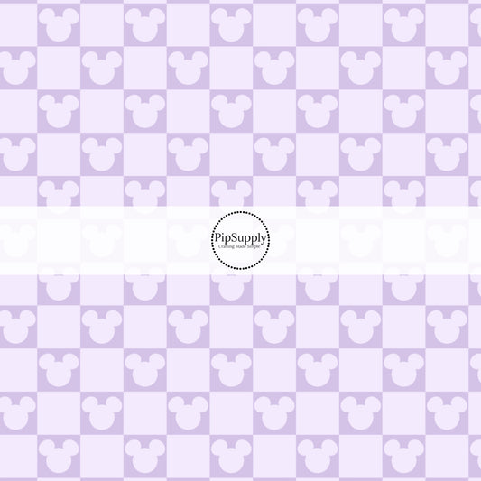 purple checkered fabric by the yard with mouse silhouettes