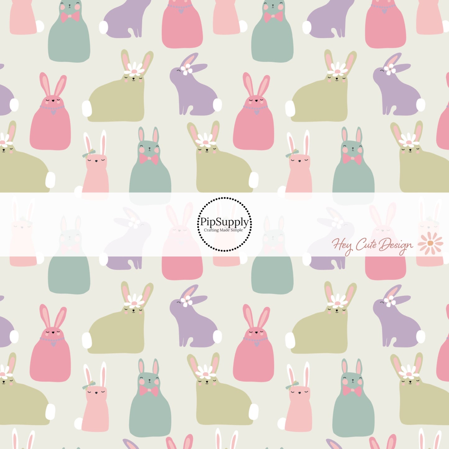 pastel bunnies on light green bow strips