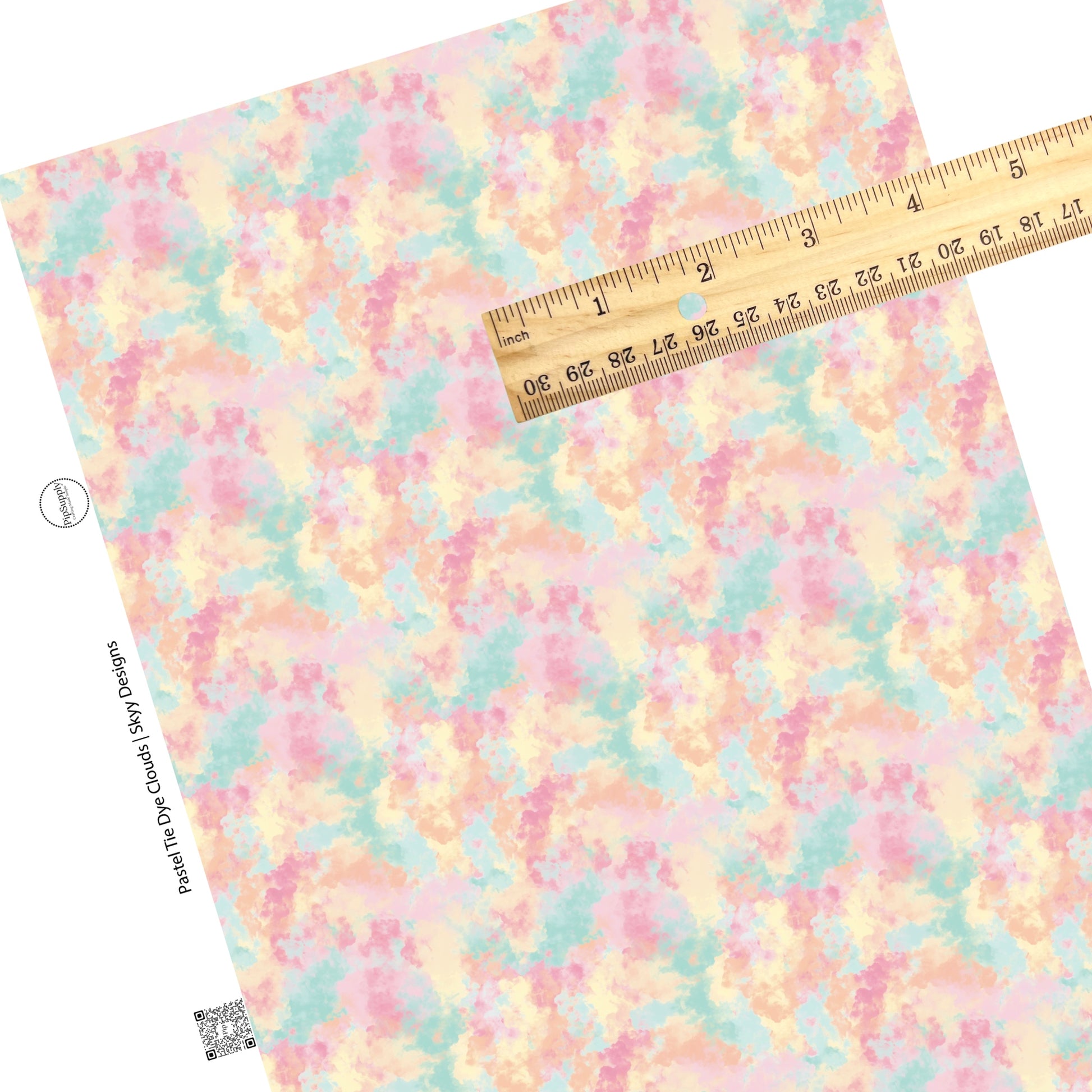 Yellow, blue, and pink clouds faux leather sheet