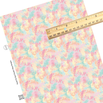 Yellow, blue, and pink clouds faux leather sheet