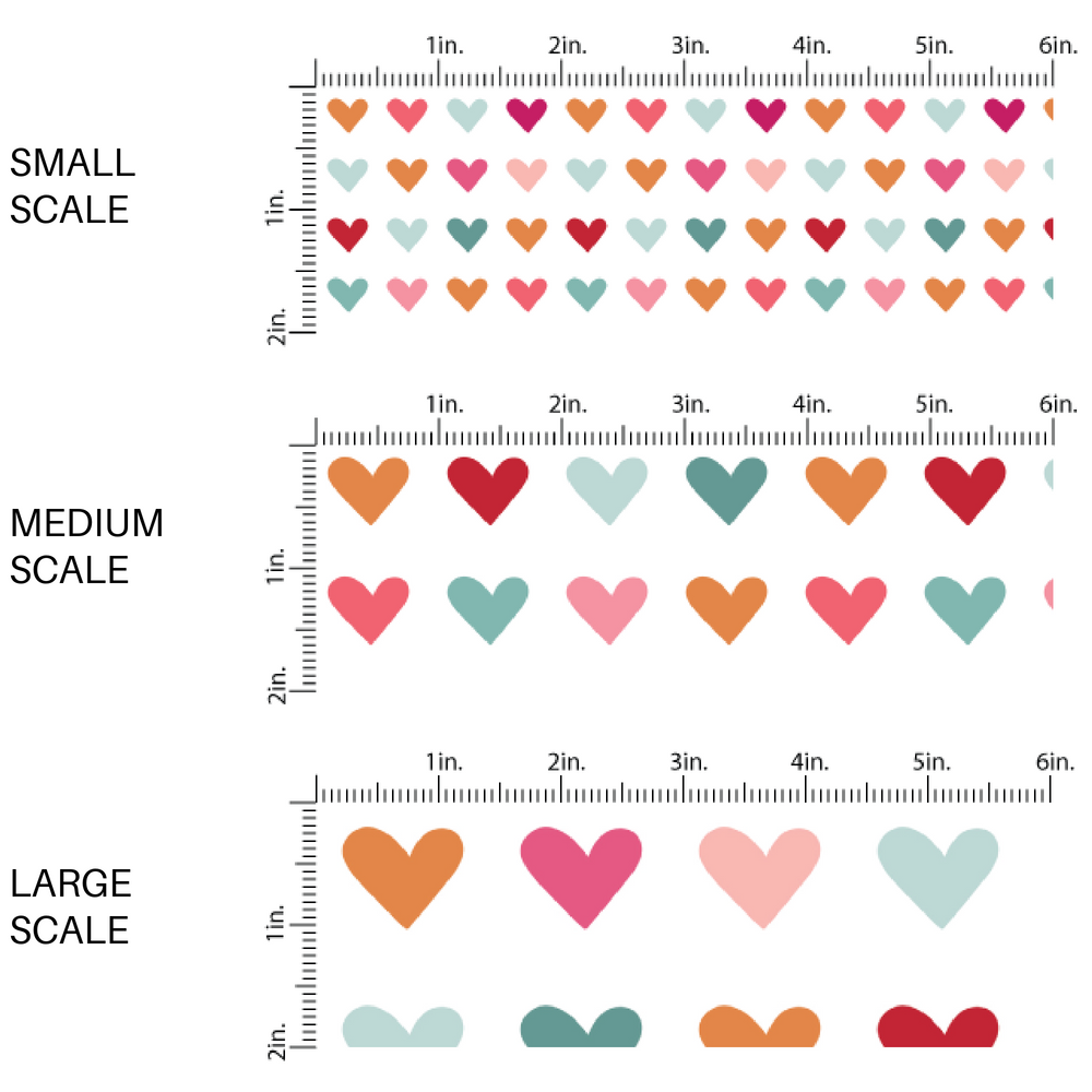 white fabric by the yard scaled image guide with blue, pink, and rust colored hearts