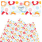 Tiny white and yellow flowers with big orange, red, white, and blue flowers on blue faux leather sheets