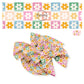 Green, orange, yellow, blue, and pink floral checker bow strips