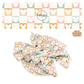 Blue, tan, orange, and pink mouse checkered cutouts on cream checkered bow strips