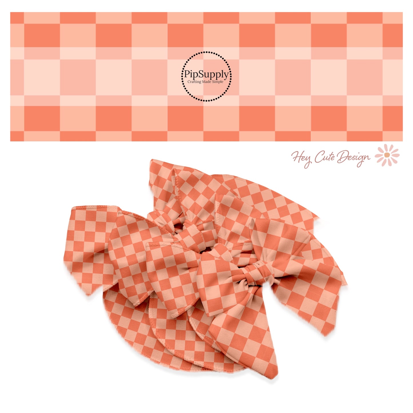 peach and tangerine multi checkered bow strips
