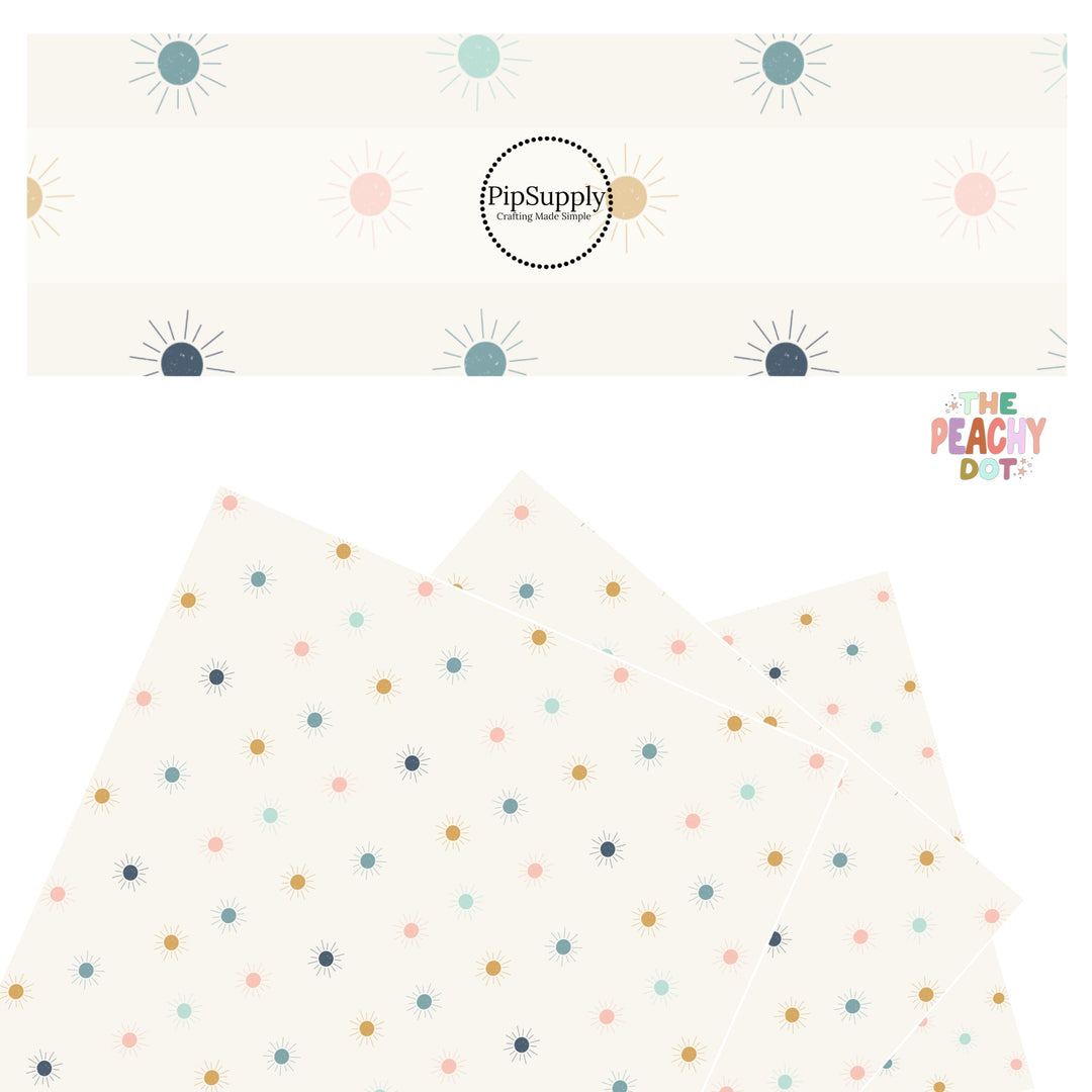 Mini gold, pink, navy, and aqua sunshine on cream faux leather sheet