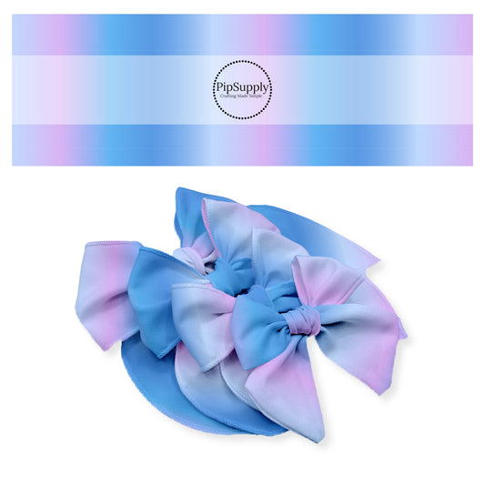 Blue and pink ombre patterned multi style hair bow strips.