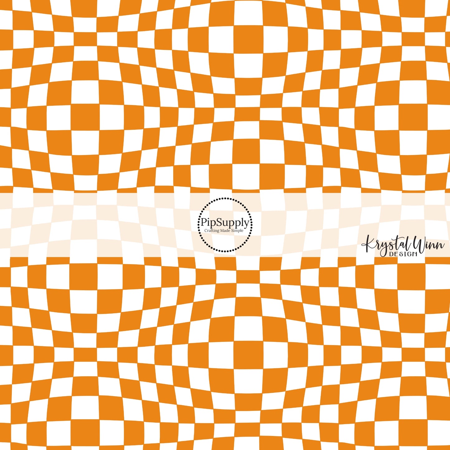 Wavy orange and white checkered fabric by the yard