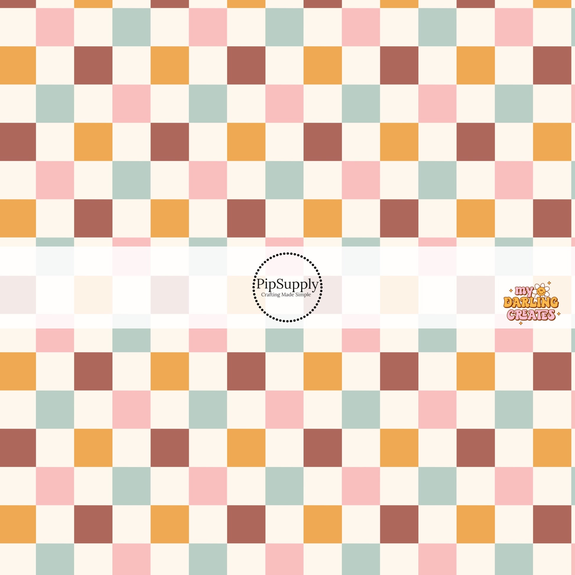 Pastel blue, pink, orange, and burgundy checkered bow strips