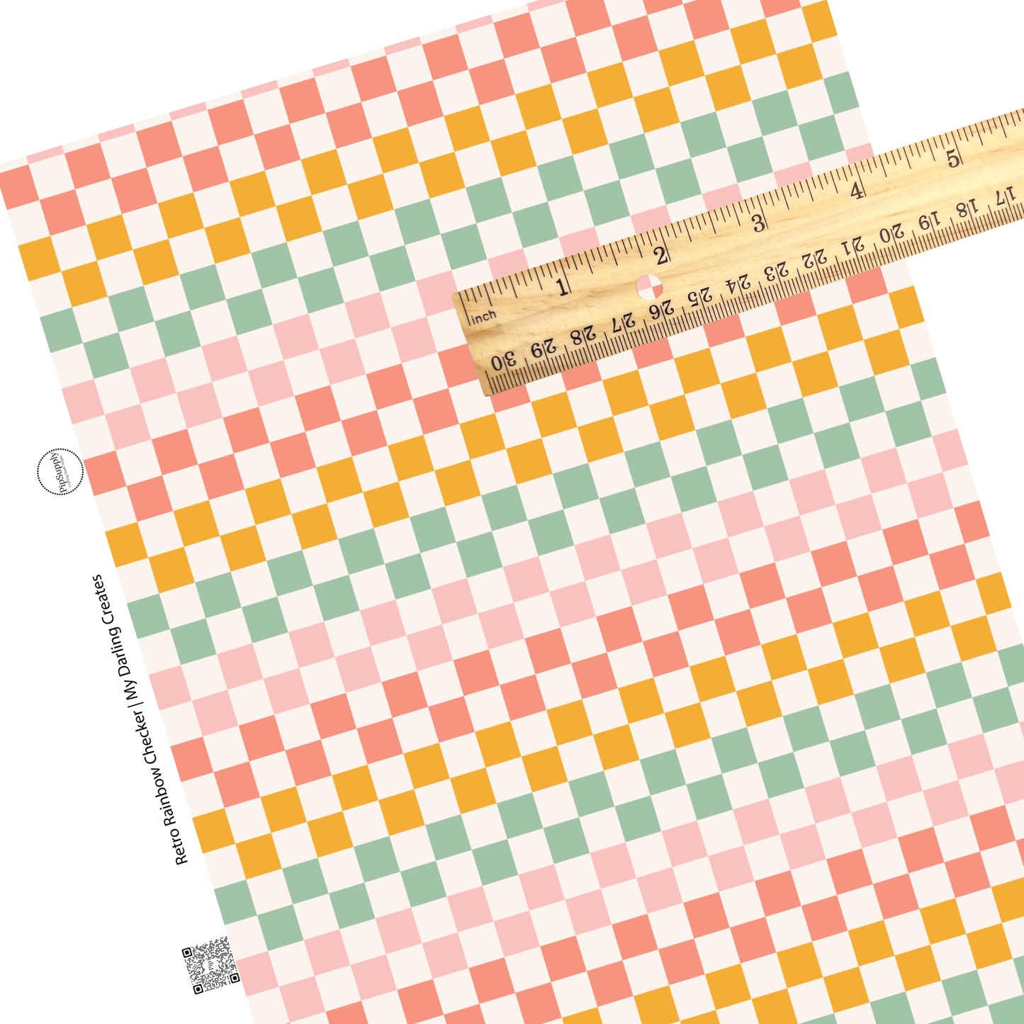 Retro rainbow checker with cream tiles faux leather sheets