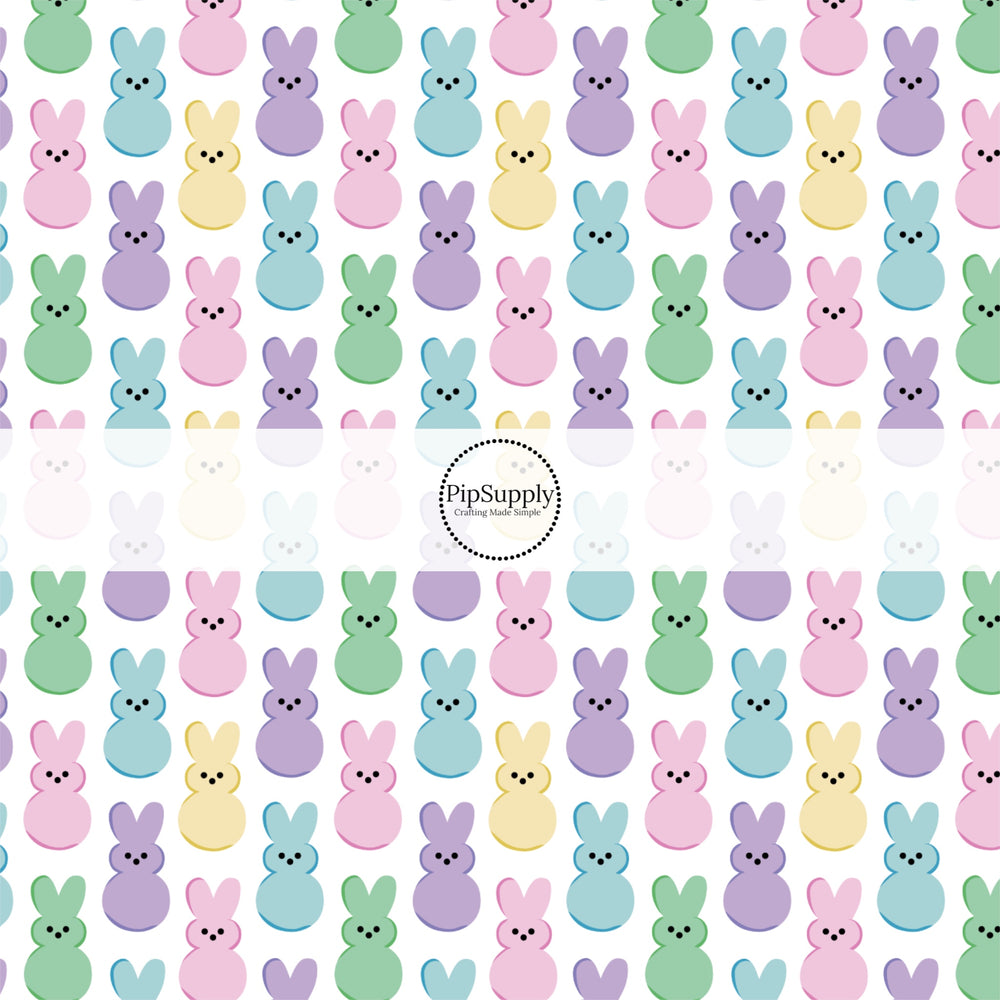 pastel candy bunnies on white bow strips