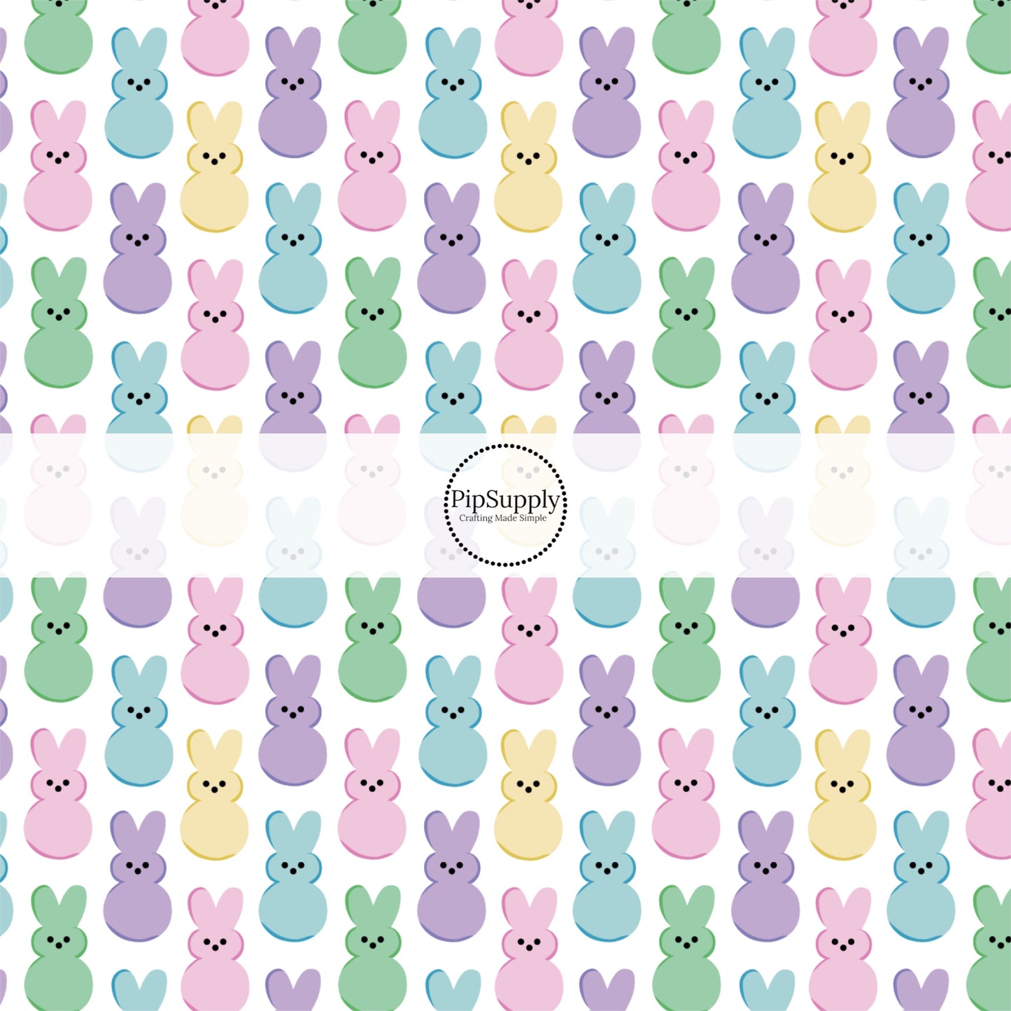 pastel candy bunnies on white bow strips